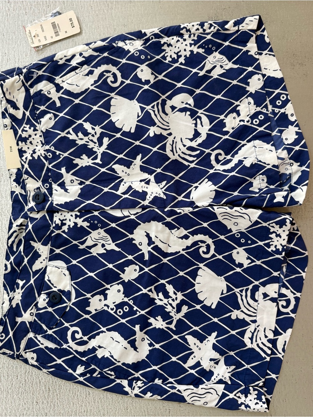 Brooks Brothers Navy and White Nautical Fish Print Shorts